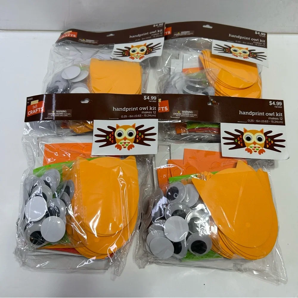 Handprint Owl Craft Kit for Kids foam craft lot of 4 packs total 48 owls Orange